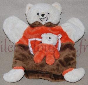 Marionnette Chat orange et marron avec bébé - DC1612 Doudou et compagnie