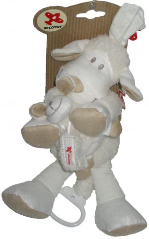 Peluche musicale mouton blanc et marron, avec son bébé Nicotoy, Kiabi - Kitchoun