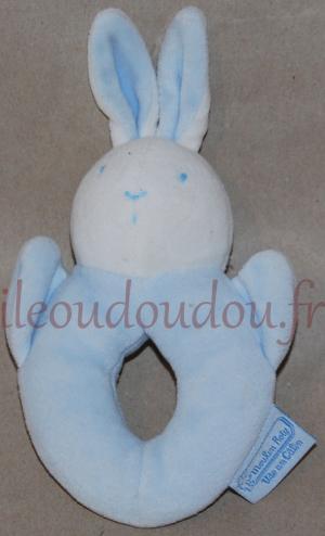 Hochet lapin bleu et blanc Moulin Roty