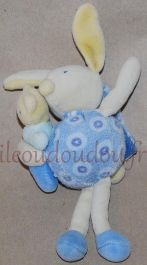 Peluche semi-plate lapin rose et blanc Moulin Roty destockage soldes