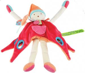 Doudou lutin plat rose foncé orange et blanc - DC2663. Tatoo framboise Doudou et compagnie