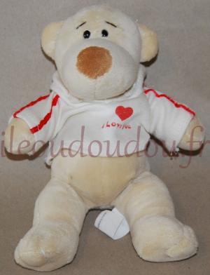 Peluche ours beige blanc et rouge MGM Dodo d'amour