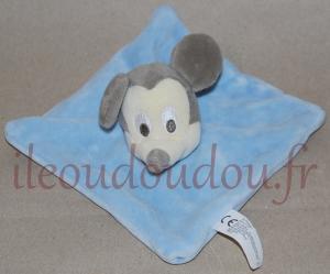 Doudou plat Mickey bleu gris et jaune Disney Baby