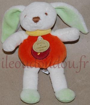 Doudou musical mini lapin blanc orange et vert Doudou et compagnie