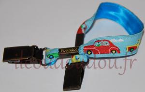 Attache-doudou bleu voitures Polkadot