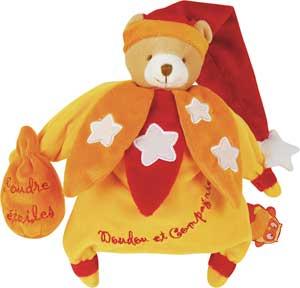 Marionnette ours Poudre d'étoiles DC2159 jaune orange et rouge Doudou et compagnie