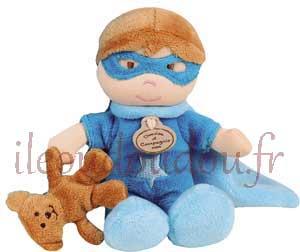 Doudou poupée garçon bleu et vert Ptit Super héros - DC2305 Doudou et compagnie