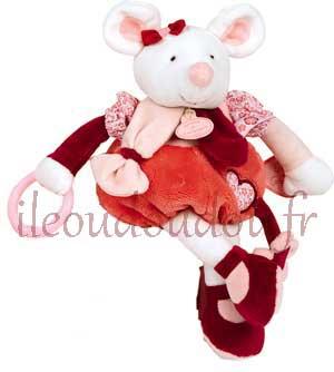 Pantin d'activité Clémentine souris blanche, rose et rouge - DC2616 Doudou et compagnie