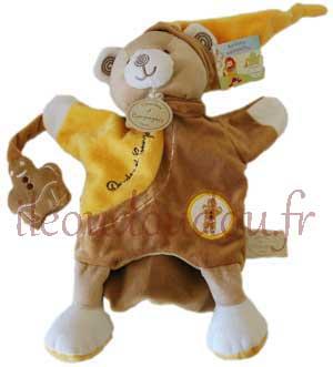 Marionnette ours marron orange et blanc Pain d'épices - DC1055 Doudou et compagnie