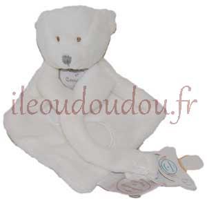 Doudou plat attache-tétine ours blanc Collector - DC2371 Doudou et compagnie