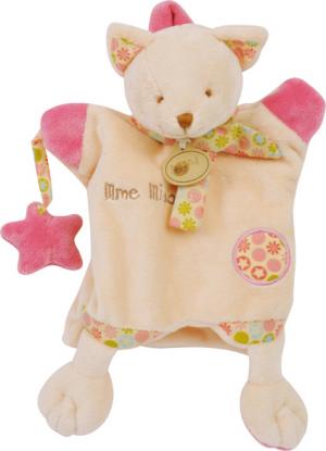 Doudou chat Mme Miaou marionnette beige et rose BN508 Baby Nat