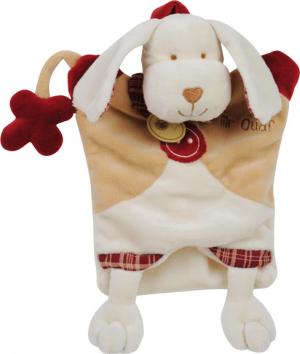 Doudou chien Mr Ouaf marionnette marron et rouge BN508 Baby Nat
