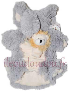 Marionnette éléphant gris avec marionnette à doigt lion beige - HO2368 Histoire d'ours