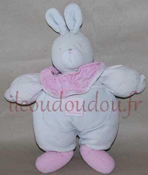 Peluche semi-plate lapin rose et blanc Moulin Roty