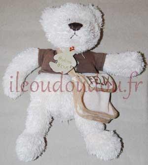 Peluche ours blanc et marron avec sacoche à broder Histoire d'ours, Vintage