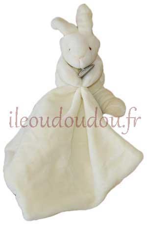 Peluche lapin blanc crème tenant un mouchoir DC303 Doudou et compagnie