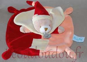 Doudou ours plat rouge et  rose - BN731 Baby Nat