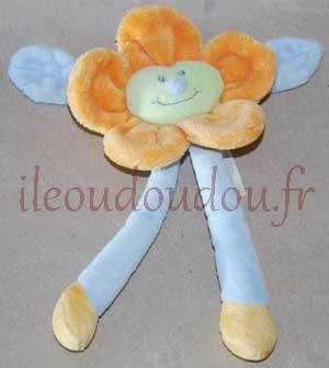 Doudou fleur orange bleu vert et jaune Jollybaby-Jollymex