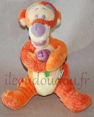 Peluche Tigrou orange et jaune tenant une fleur violette Disney Baby, Nicotoy, Simba Toys (Dickie)