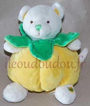Doudou boule chat ours blanc jaune et vert Citron le chat  Baby Nat
