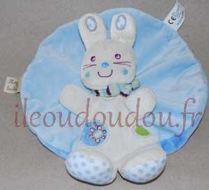Doudou lapin bleu et blanc rond  Gémo - Vétir, Nicotoy