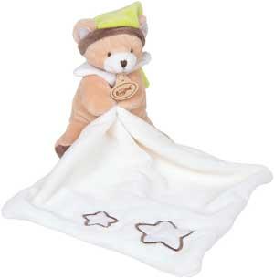 Peluche ours marron et vert tenant un mouchoir *Les luminescents étoile* - BN041 Baby Nat