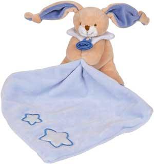 Peluche lapin marron clair et bleu tenant un mouchoir *Les luminescents étoile* - BN041 Baby Nat