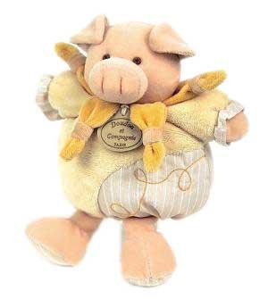 Peluche Simon le cochon blanc et jaune Les Z'amigolos Doudou et compagnie