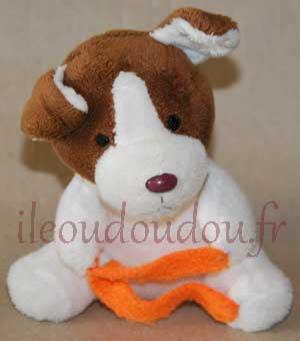 Peluche chien marron blanc et orange Jemini