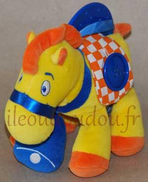 Peluche cheval jaune orange et bleue Chicco