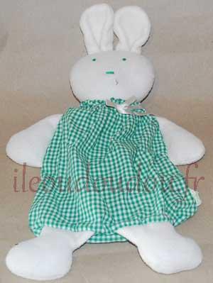 Doudou lapin range-pyjama vert et blanc Blédina, Vintage