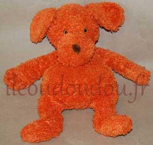 Doudou peluche chien orange Nounours, Vintage