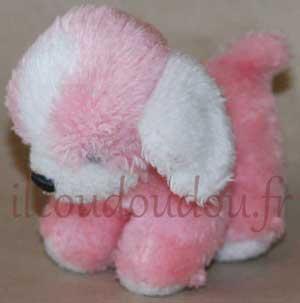 Peluche chien rose et blanc Nounours, Vintage