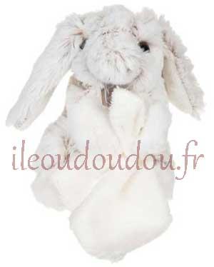 Doudou peluche lapin marron gris et blanc tenant un mouchoir *OH Studio* - HO2471 Histoire d'ours, Oh Studio!