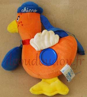Peluche poule orange jaune et bleue Chicco, Vintage