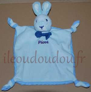 Doudou plat carré lapin bleu Picot, Marques pharmacie