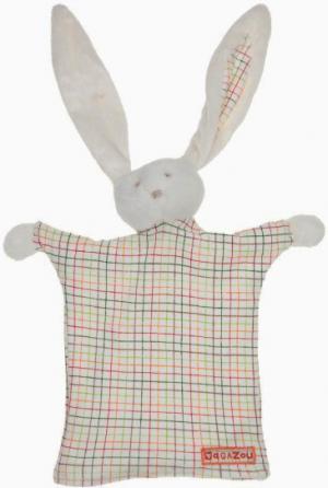 Lapin blanc marionnette tissu blanc crème à carreaux TAGAZOU Sergent Major