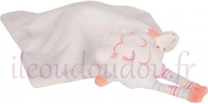 Doudou plat nuage avec mouchoir blanc et rose Brioche, Kimbaloo - La Halle