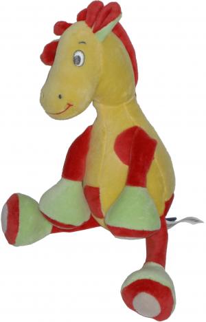 Doudou peluche girafe jaune, à pois rouges, pieds verts Sucre d'Orge