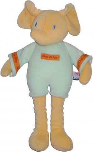 Peluche éléphant jaune orange et  vert Sucre d'Orge