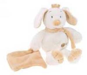 Peluche chien marron et blanc tenant un mouchoir *Douceur* - BN778 Baby Nat