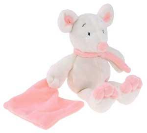 Peluche souris rose et blanc tenant un mouchoir *Douceur* - BN778 Baby Nat