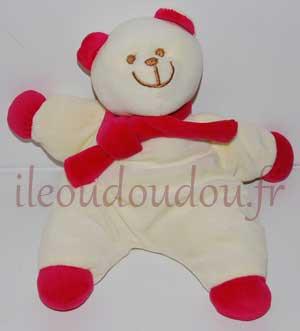 Doudou ours blanc et rouge Auchan