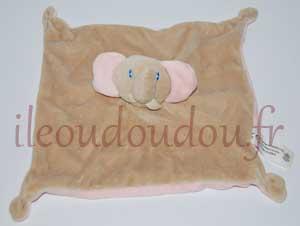 Doudou éléphant marron et rose Auchan