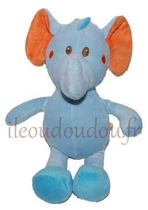Peluche éléphant bleu et orange  Bambia