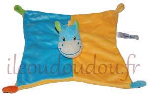 Doudou âne cheval bleu et jaune Bambia