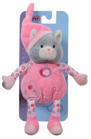 * DOUDOU PELUCHE MUSICAL GIPSY CHAT ROSE GRIS  POMME ROND BULLE 21cms TTBE 