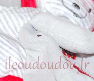 Doudou plat ours pompier gris et rouge