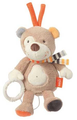 Peluche ours musicale  marron orange et beige BabySun