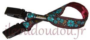 Attache-doudou myosotis bleu et bordeaux Polkadot